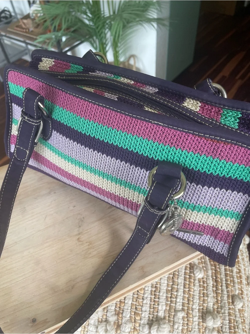 The Sak Striped Knit Shoulder Bag in Purple, Green & Pink